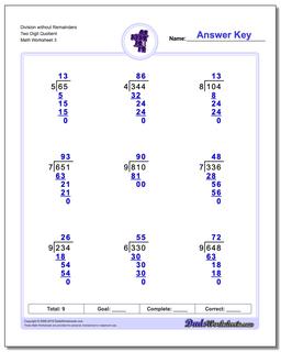 Division Worksheet without Remainders Two Digit Quotient