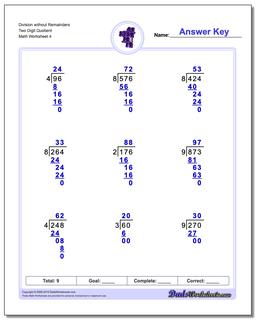 Division Worksheet without Remainders Two Digit Quotient