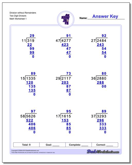 Division With Two Digit Divisors Worksheet