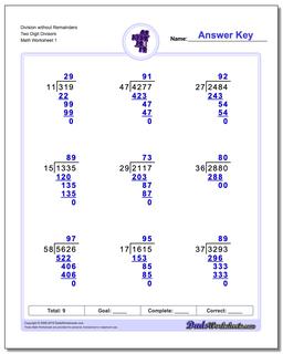 Long Division Worksheet without Remainders Two Digit Divisors
