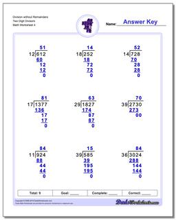 Division Worksheet without Remainders Two Digit Divisors
