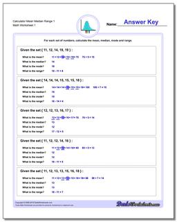 Mean, Median, Mode and Range Worksheet Calculator 1