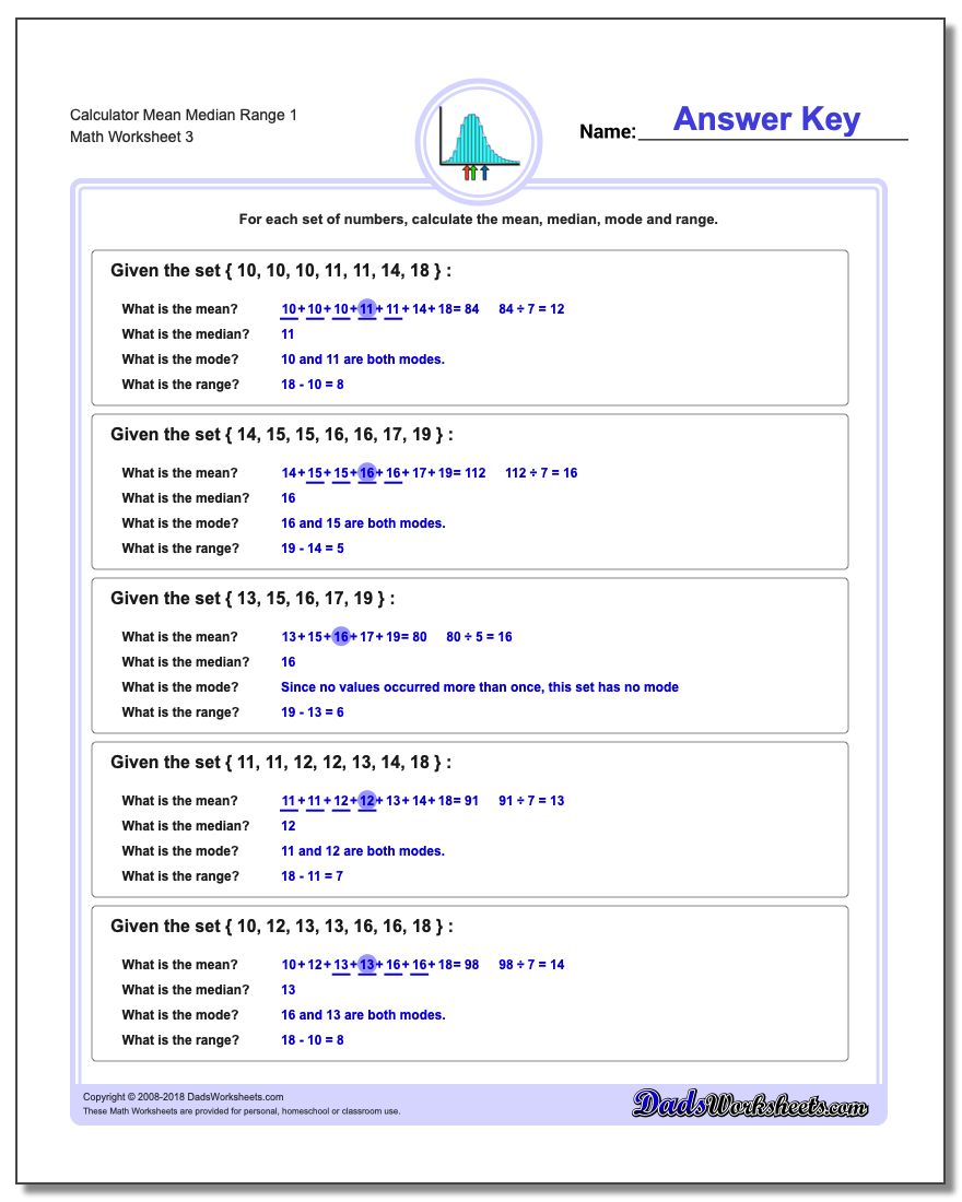 Calculator Mean Median Range 1 Worksheet