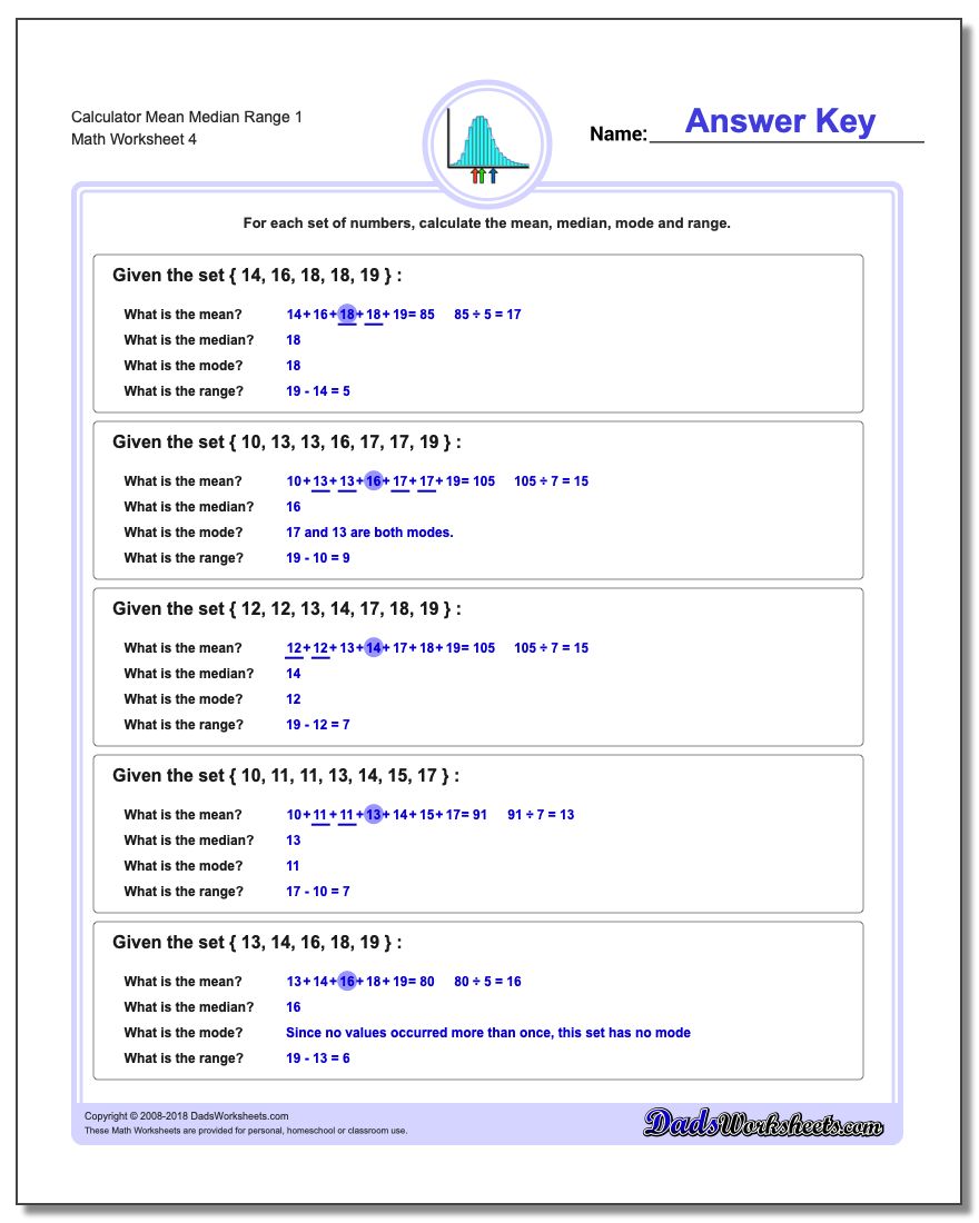 Calculator Mean Median Range 1 Worksheet