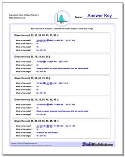 Calculator Mean Median Range 2 Worksheet