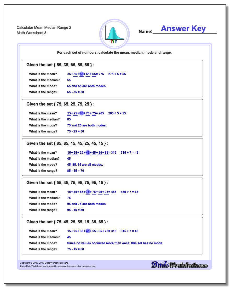 Calculator Mean Median Range 2 Worksheet