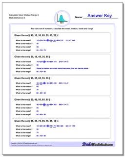 Calculator Mean Median Range 2 Worksheet