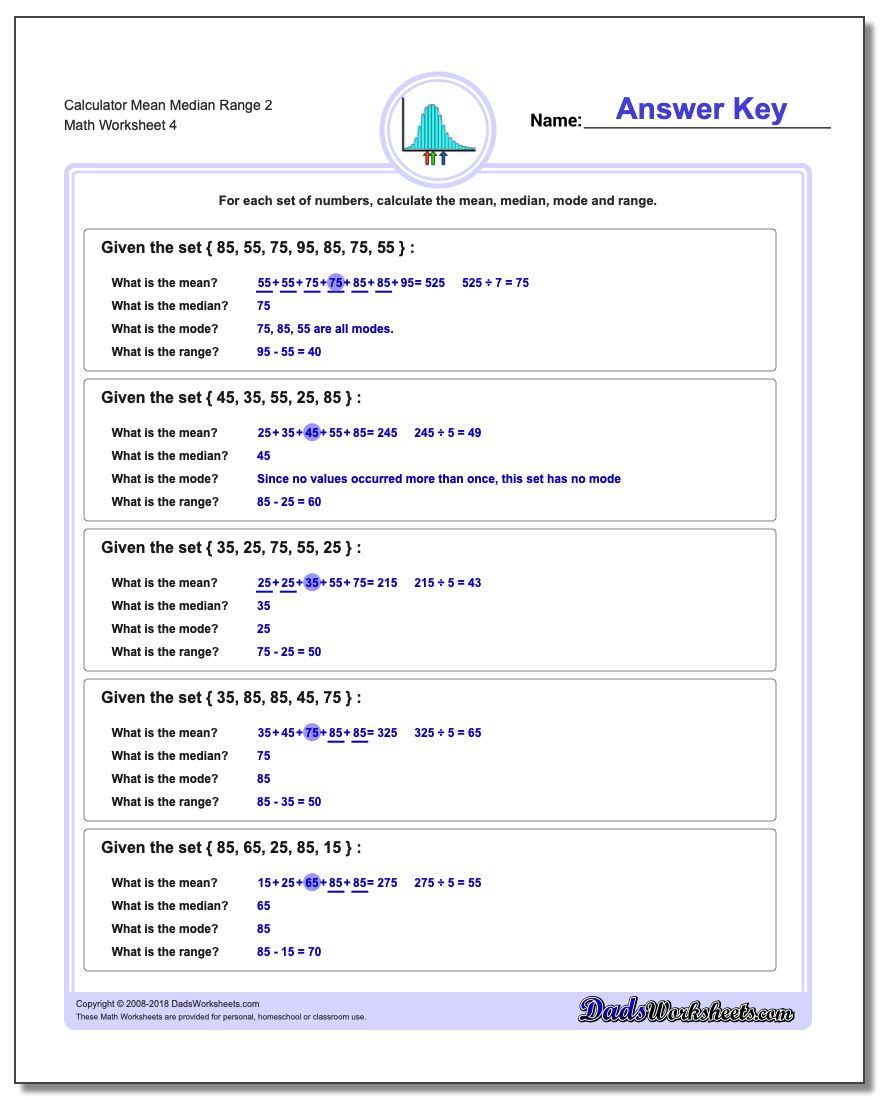 Calculator Mean Median Range 2 Worksheet