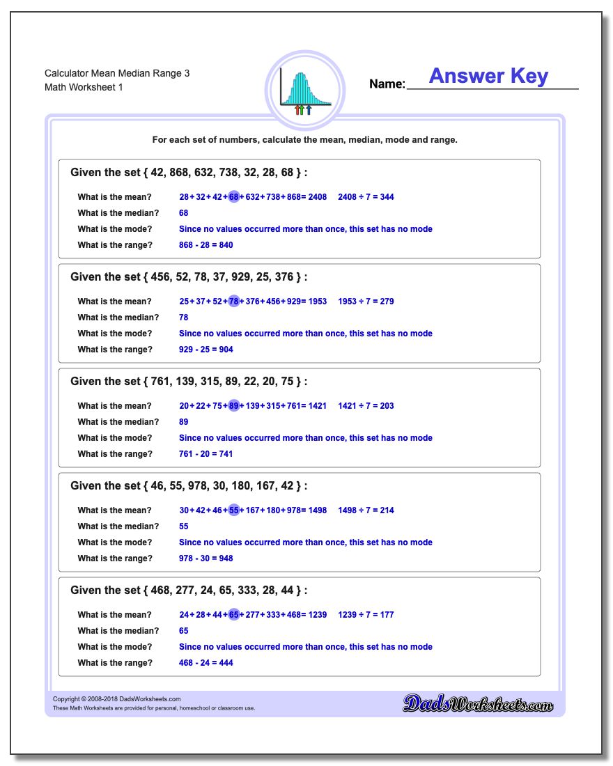 Mean, Median, Mode and Range Worksheet Calculator 3