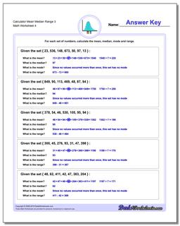 Calculator Mean Median Range 3 Worksheet