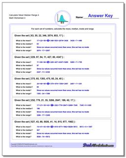 Calculator Mean Median Range 4 Worksheet