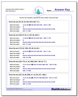 Calculator Mean Median Range 4 Worksheet