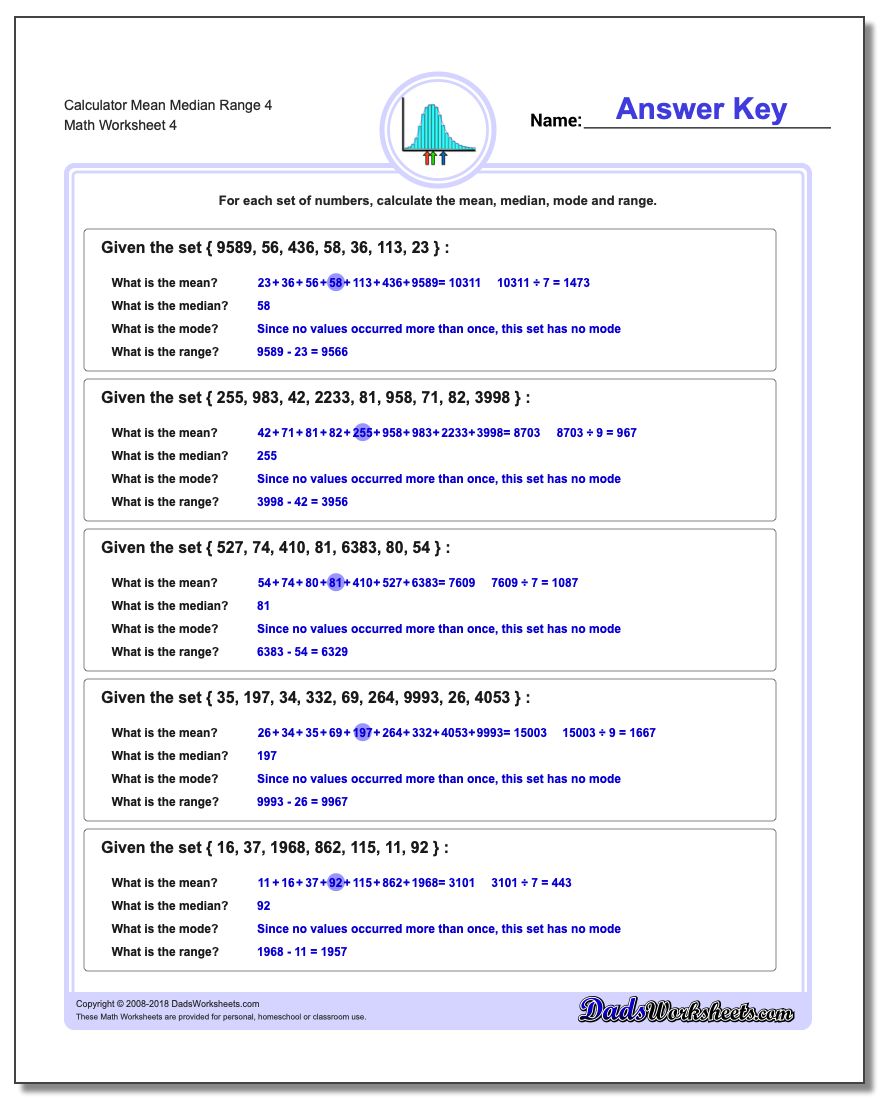 Calculator Mean Median Range 4 Worksheet