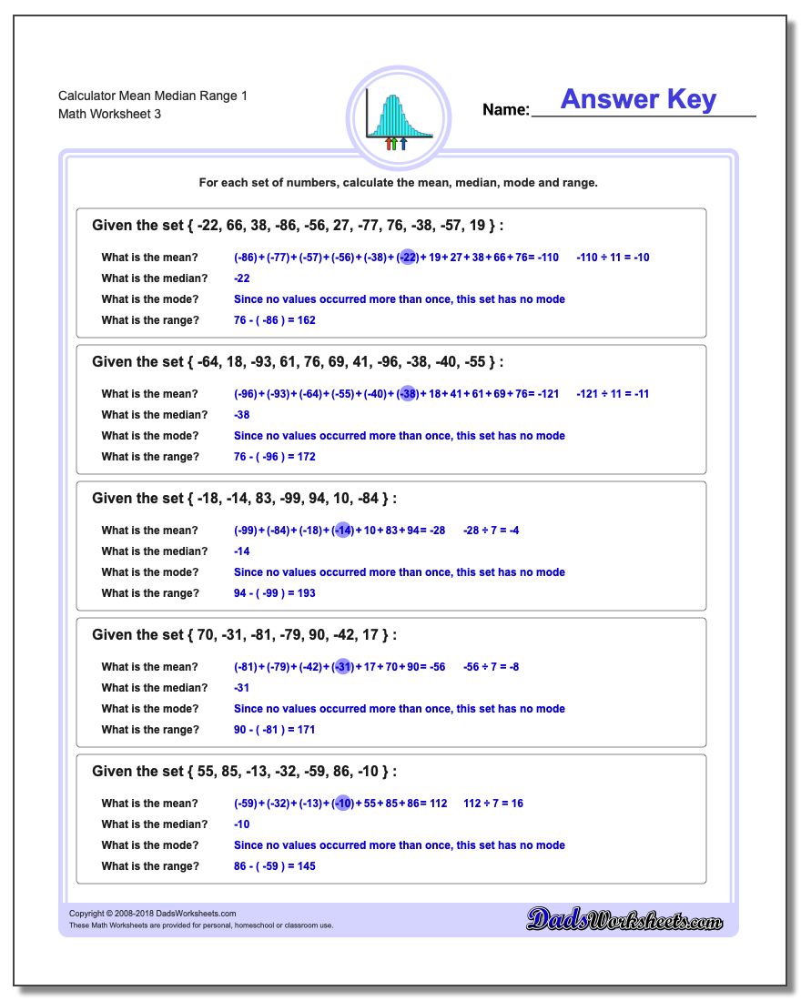 Calculator Mean Median Range 1 Worksheet