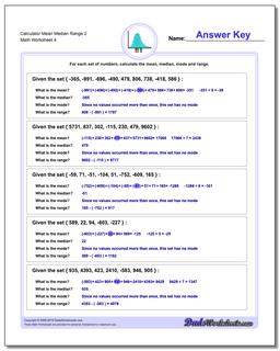 Calculator Mean Median Range 2 Worksheet