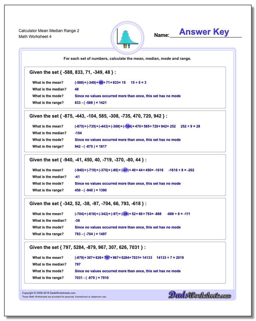 Calculator Mean Median Range 2 Worksheet