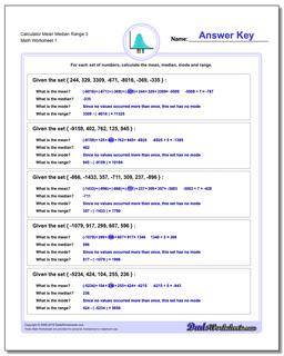 Mean, Median, Mode and Range Worksheet Calculator 3