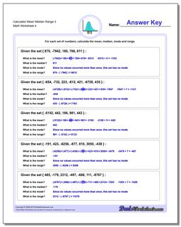 Calculator Mean Median Range 3 Worksheet