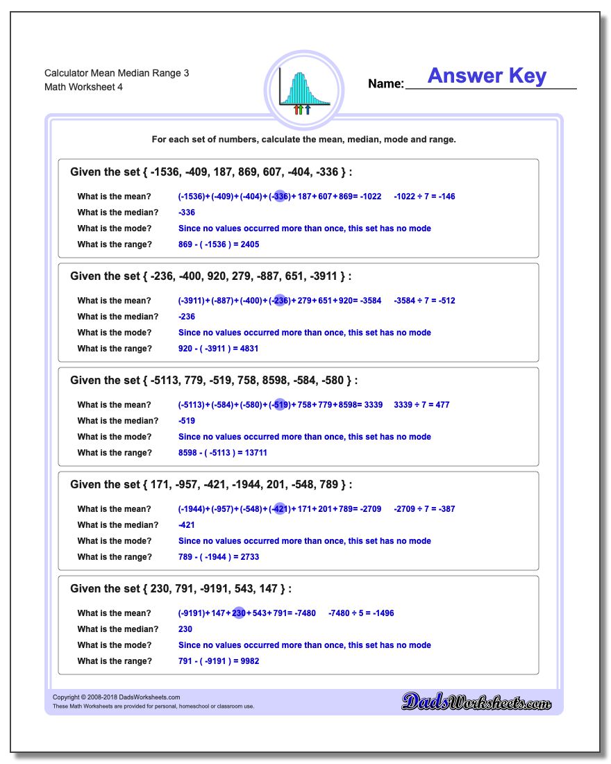 Calculator Mean Median Range 3 Worksheet