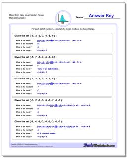 Mixed Sign Easy Mean Median Range Worksheet