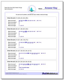 Mixed Sign Easy Mean Median Range Worksheet