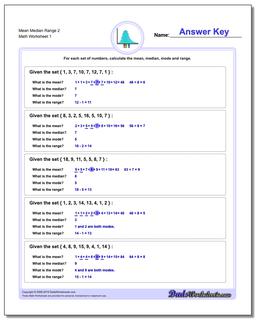 Mean, Median, Mode and Range Worksheet 2