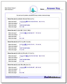 Mean, Median, Mode and Range Worksheet 3