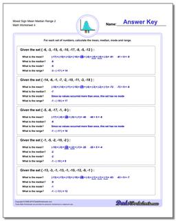 Mixed Sign Mean Median Range 2 Worksheet