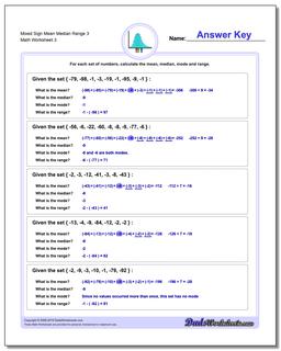 Mixed Sign Mean Median Range 3 Worksheet