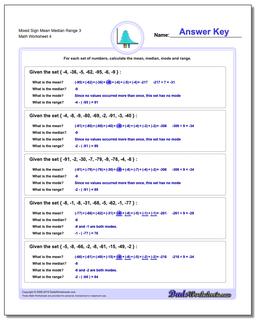 Mixed Sign Mean Median Range 3 Worksheet