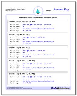 Mean, Median, Mode and Range Worksheet Calculator Negative