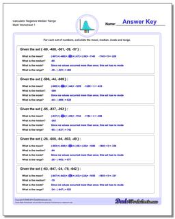 Mean, Median, Mode and Range Worksheet Calculator Negative