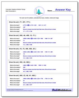 Calculator Negative Median Range Worksheet