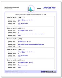 Mean, Median, Mode and Range Worksheet Easy Sorted