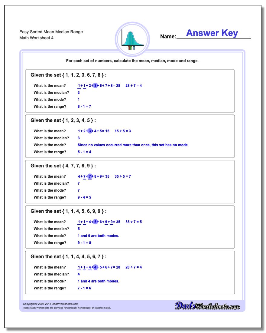 Easy Sorted Mean Median Range Worksheet