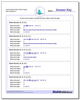 Sorted Negative Mean Median Range Worksheet