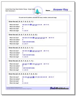 Sorted Mixed Sign Mean Median RangeSingle Digits /worksheets/mean-median-range.html Worksheet