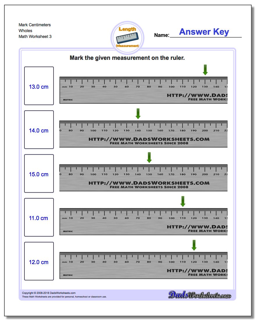 Mark Centimeters Wholes Worksheet