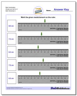 Mark Centimeters Wholes and Half cm 2  Worksheet