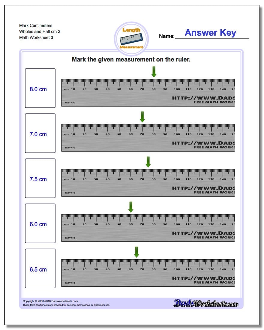 Mark Centimeters Wholes and Half cm 2 Worksheet