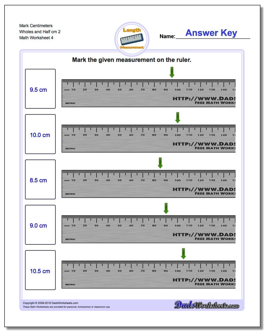 Mark Centimeters Wholes and Half cm 2 Worksheet
