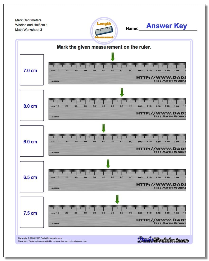 Mark Centimeters Wholes and Half cm 1 Worksheet