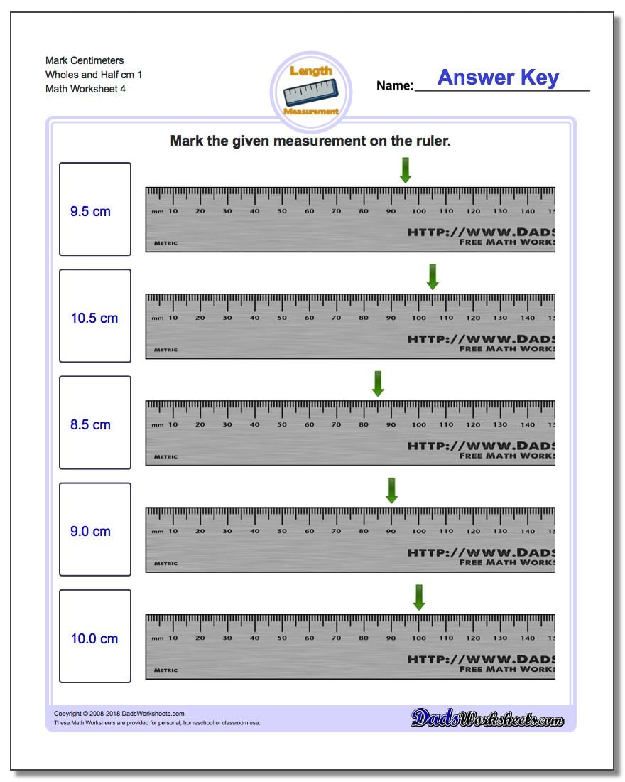 Mark Centimeters Wholes and Half cm 1 Worksheet