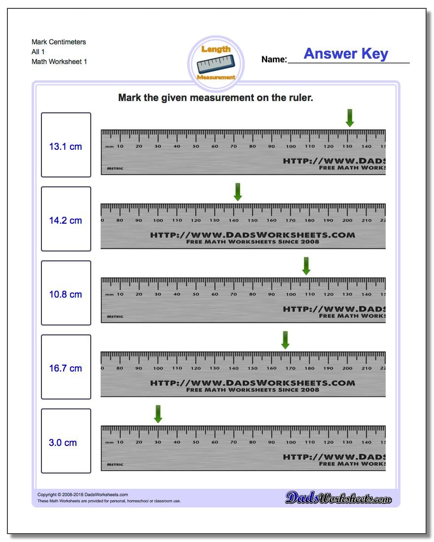 Mark Centimeters All 1 Metric Measurement Worksheet