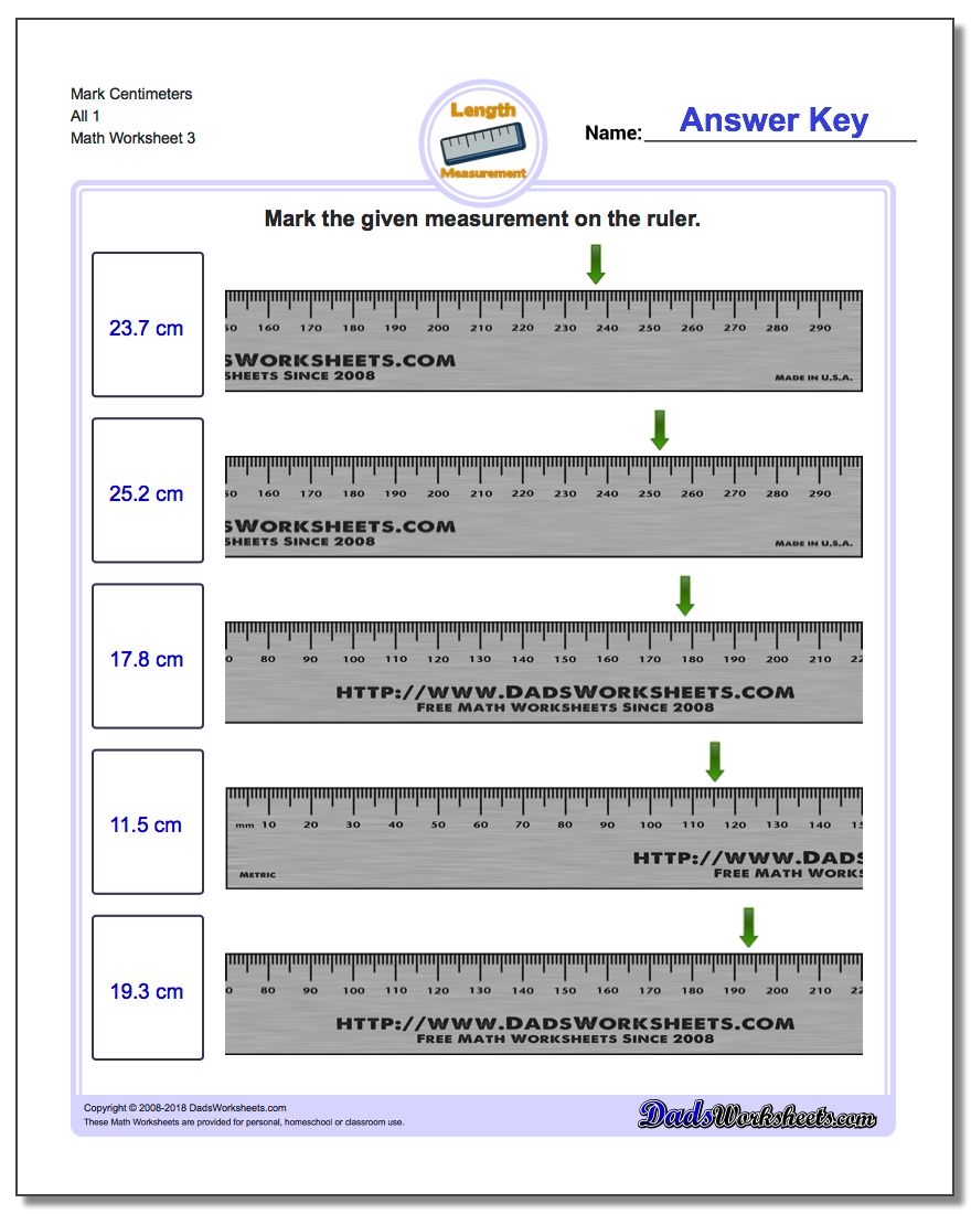 Mark Centimeters All 1 Worksheet