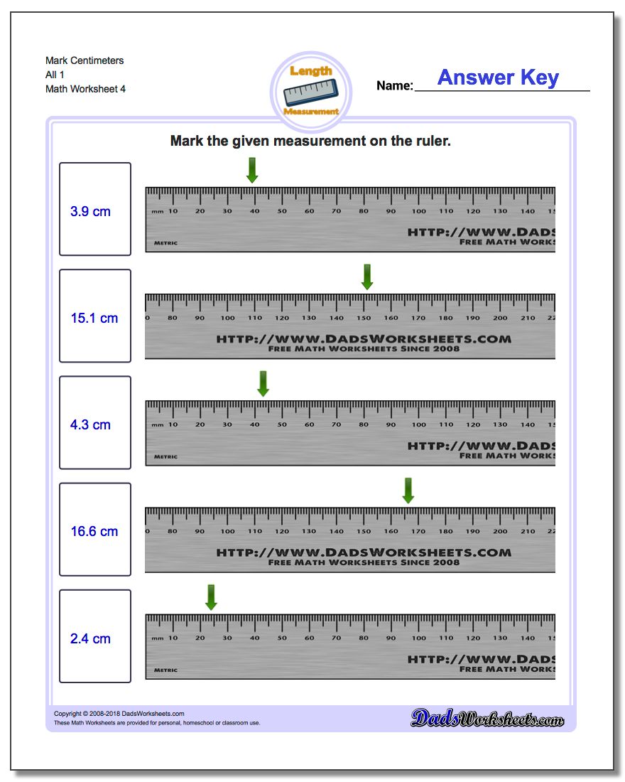Mark Centimeters All 1 Worksheet