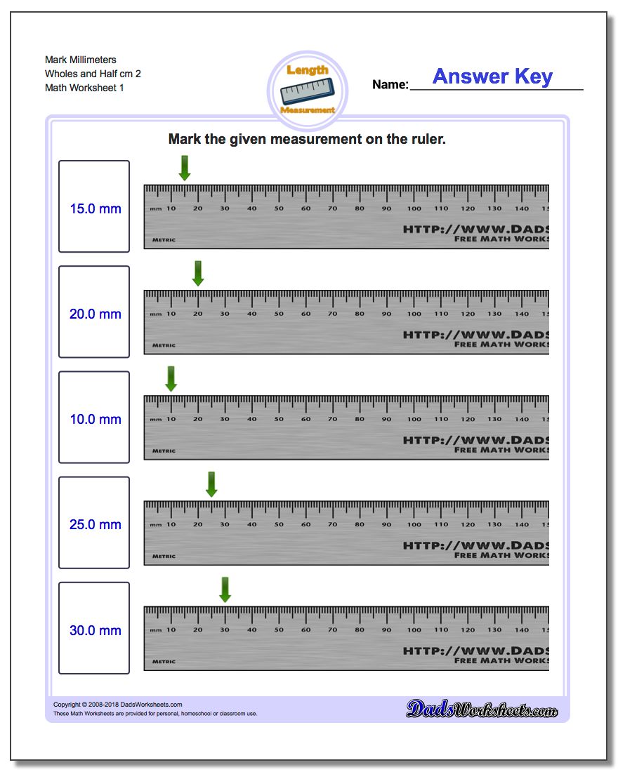 Mark Millimeters Wholes and Half cm 2 Metric Measurement Worksheet