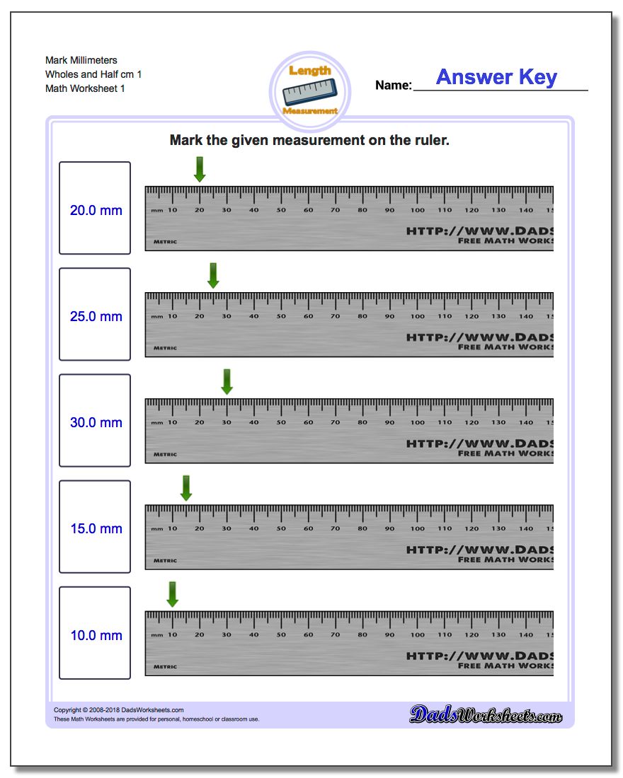 Mark Millimeters Wholes and Half cm 1 Metric Measurement Worksheet