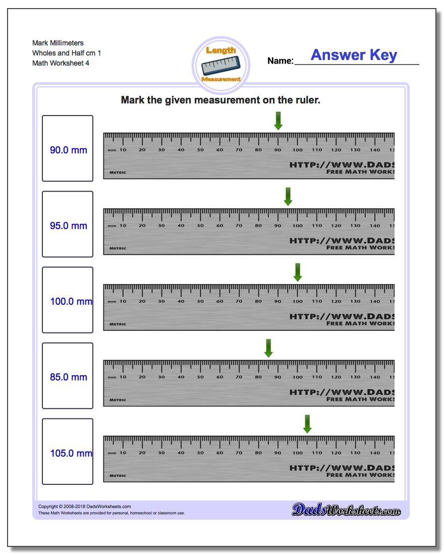 Mark Millimeters Wholes and Half cm 1 Worksheet