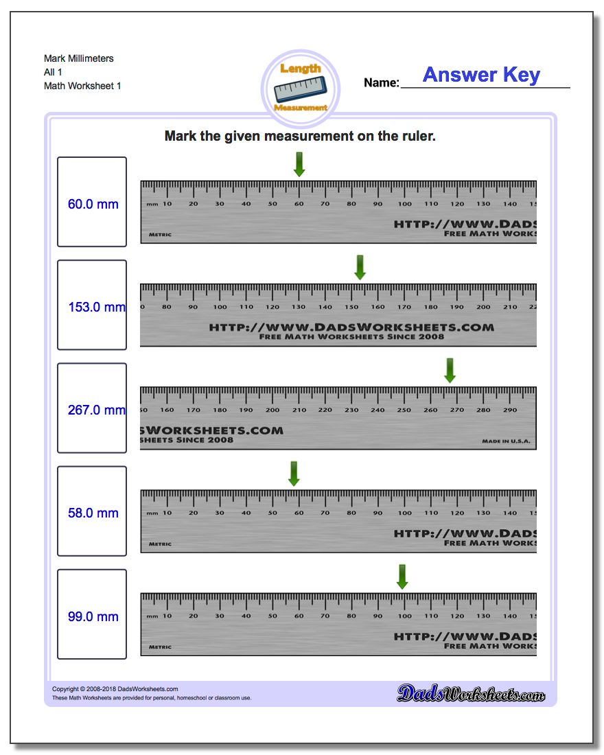 Mark Millimeters All 1 Metric Measurement Worksheet